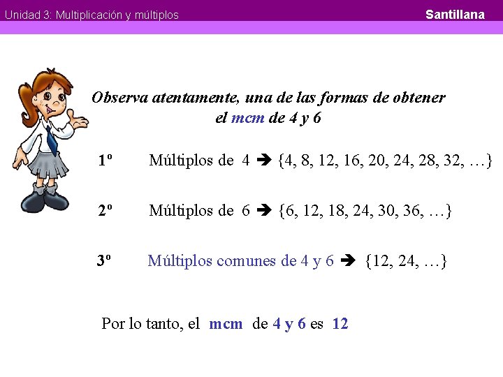 Unidad 3: Multiplicación y múltiplos Santillana Observa atentamente, una de las formas de obtener