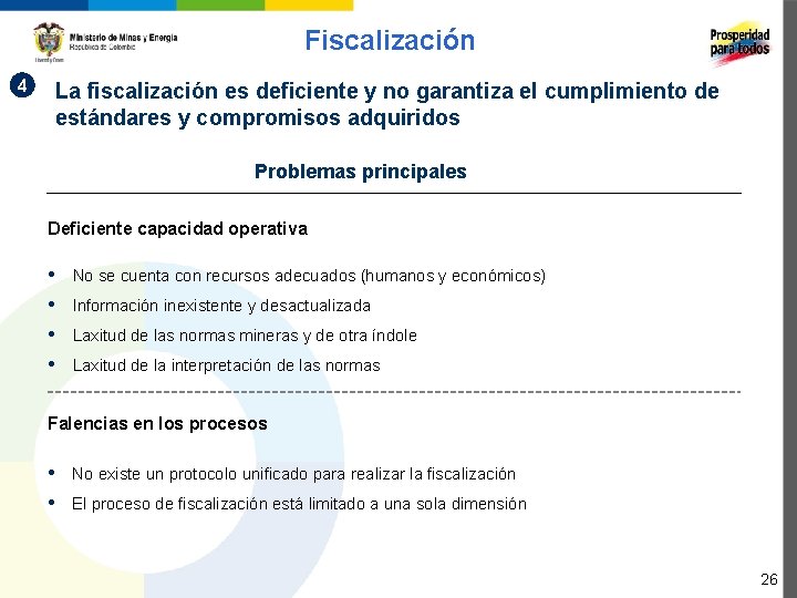 Fiscalización 4 La fiscalización es deficiente y no garantiza el cumplimiento de estándares y