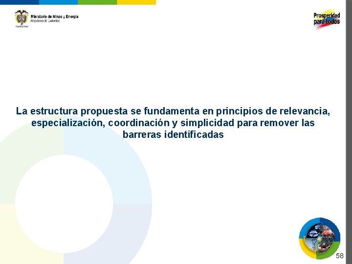 La estructura propuesta se fundamenta en principios de relevancia, especialización, coordinación y simplicidad para