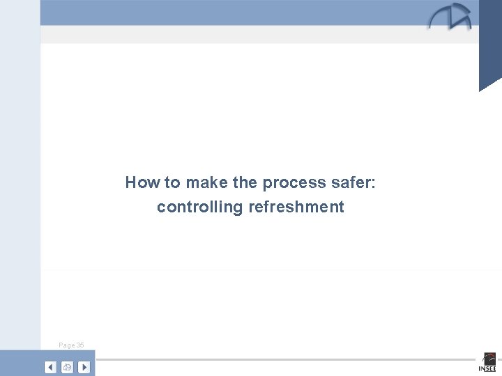 How to make the process safer: controlling refreshment Page 35 