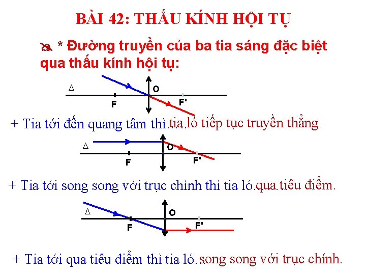 BÀI 42: THẤU KÍNH HỘI TỤ * Đường truyền của ba tia sáng đặc