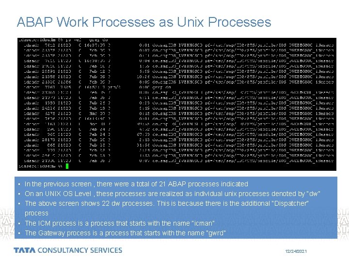 ABAP Work Processes as Unix Processes • In the previous screen , there were