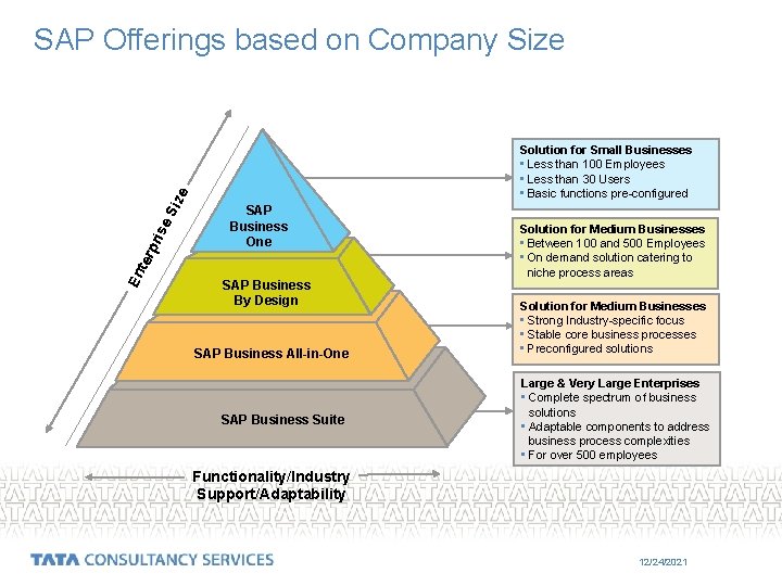 En ter pri se S ize SAP Offerings based on Company Size Solution for