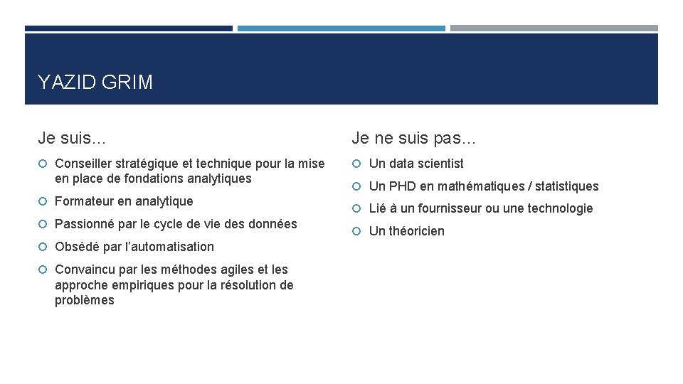 YAZID GRIM Je suis… Je ne suis pas… Conseiller stratégique et technique pour la