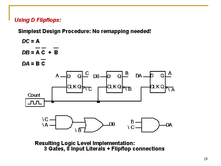 Using D Flipflops: Simplest Design Procedure: No remapping needed! DC = A DB =