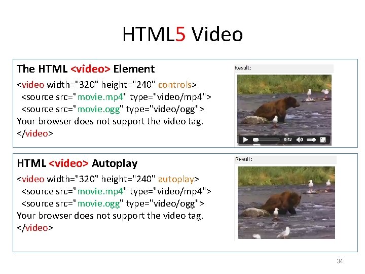 HTML 5 Video The HTML <video> Element <video width="320" height="240" controls> <source src="movie. mp