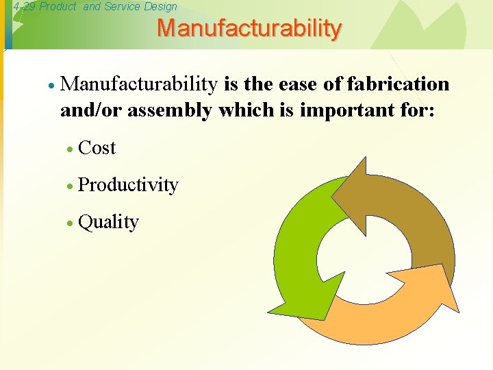 4 -29 Product and Service Design Manufacturability · Manufacturability is the ease of fabrication