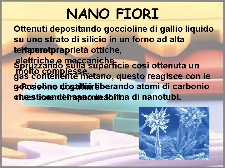 NANO FIORI Ottenuti depositando goccioline di gallio liquido su uno strato di silicio in