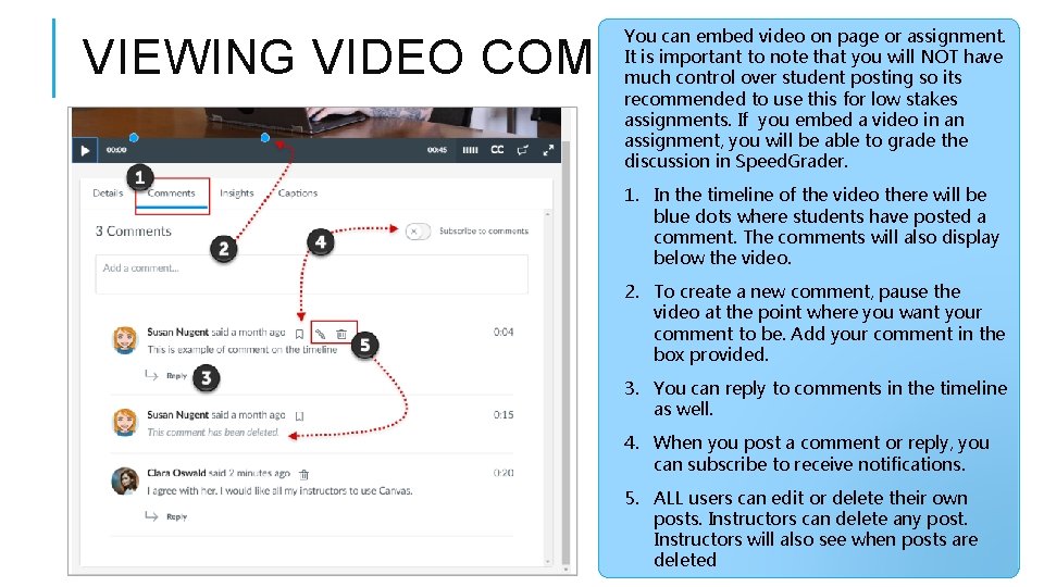 You can embed video on page or assignment. It is important to note that