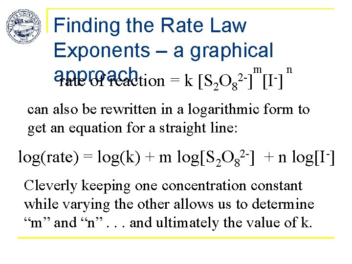 Finding the Rate Law Exponents – a graphical m n approach rate of reaction Finding the Rate Law Exponents – a graphical m n approach rate of reaction