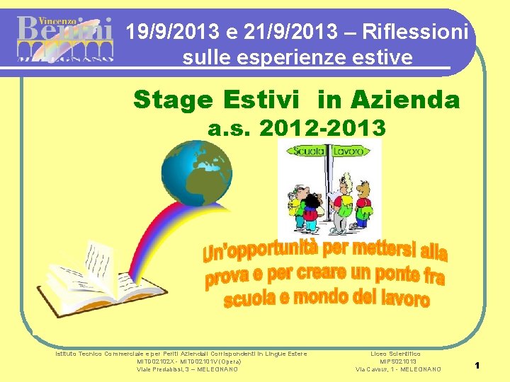 19/9/2013 e 21/9/2013 – Riflessioni sulle esperienze estive Stage Estivi in Azienda a. s.