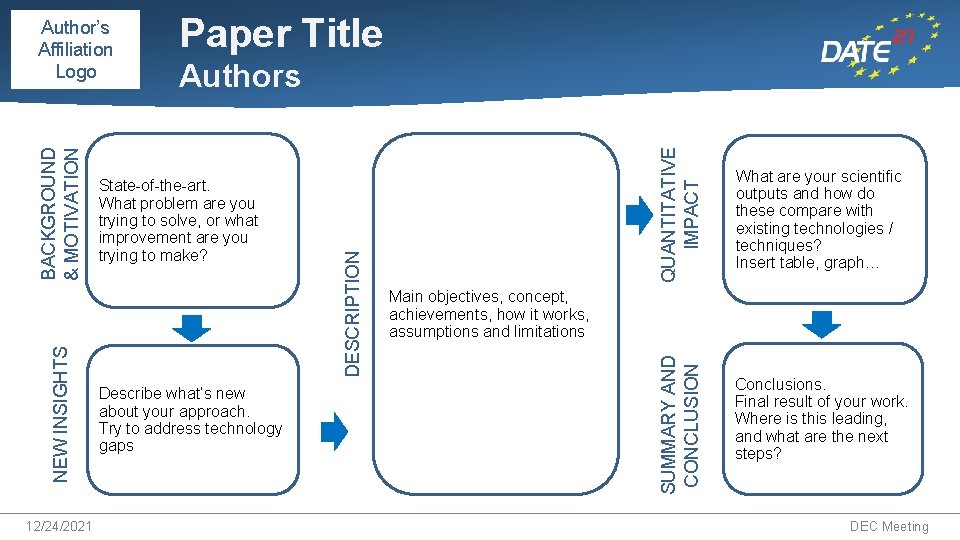 12/24/2021 Paper Title Describe what’s new about your approach. Try to address technology gaps