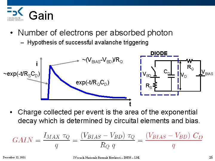 Gain • Number of electrons per absorbed photon – Hypothesis of successful avalanche triggering