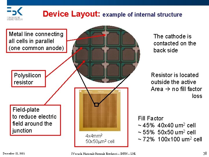 Device Layout: example of internal structure Metal line connecting all cells in parallel (one