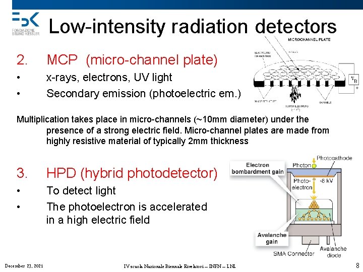 Low-intensity radiation detectors 2. MCP (micro-channel plate) • • x-rays, electrons, UV light Secondary