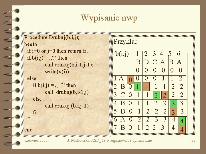 Wypisanie nwp Procedure Drukuj(b, i, j); begin if i=0 or j=0 then return fi;