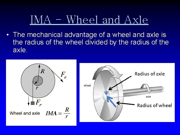 IMA - Wheel and Axle • The mechanical advantage of a wheel and axle