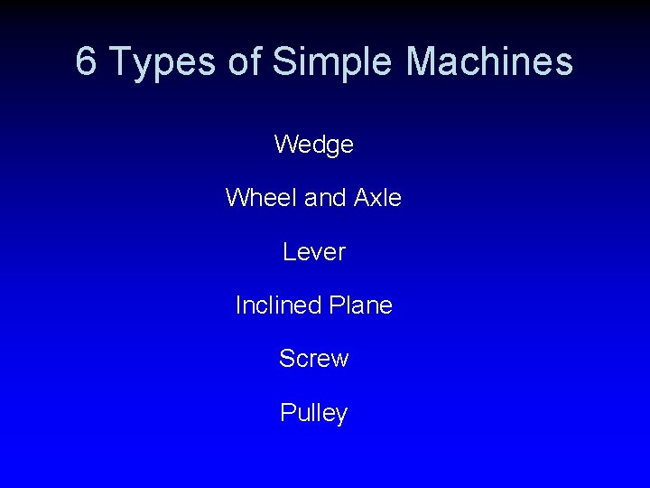 6 Types of Simple Machines Wedge Wheel and Axle Lever Inclined Plane Screw Pulley