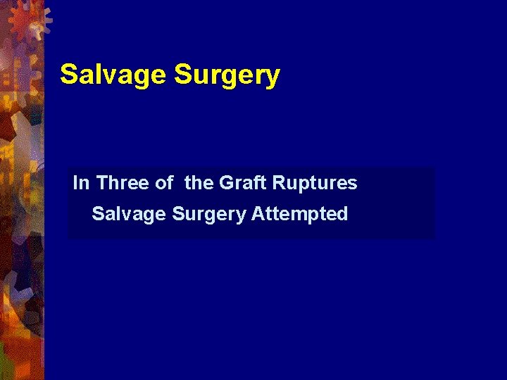 Salvage Surgery In Three of the Graft Ruptures Salvage Surgery Attempted 