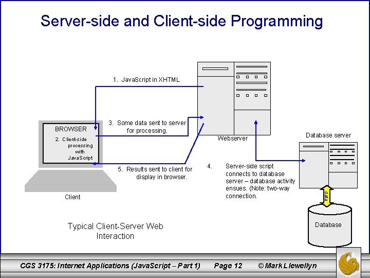 Server-side and Client-side Programming 1. Java. Script in XHTML BROWSER 3. Some data sent