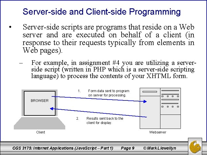 Server-side and Client-side Programming • Server-side scripts are programs that reside on a Web