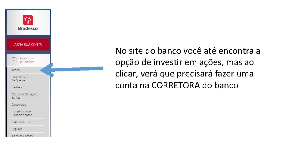 No site do banco você até encontra a opção de investir em ações, mas