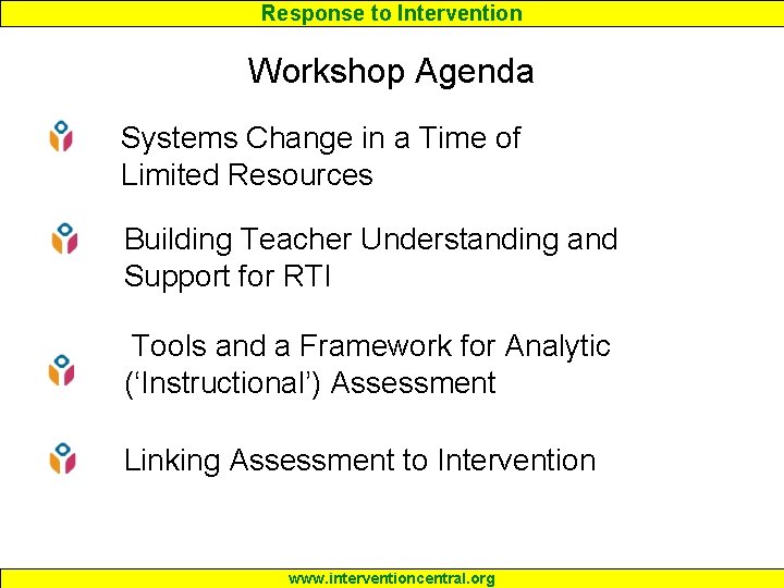 Response to Intervention Workshop Agenda Systems Change in a Time of Limited Resources Building