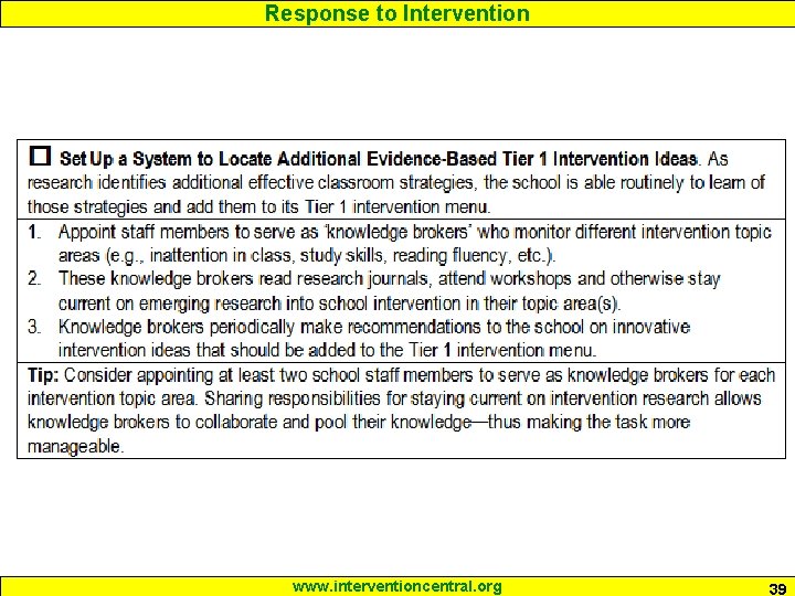 Response to Intervention www. interventioncentral. org 39 