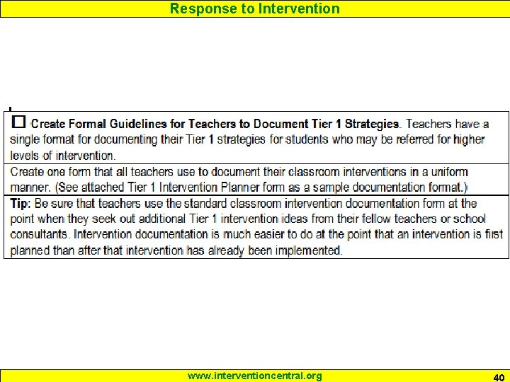 Response to Intervention www. interventioncentral. org 40 