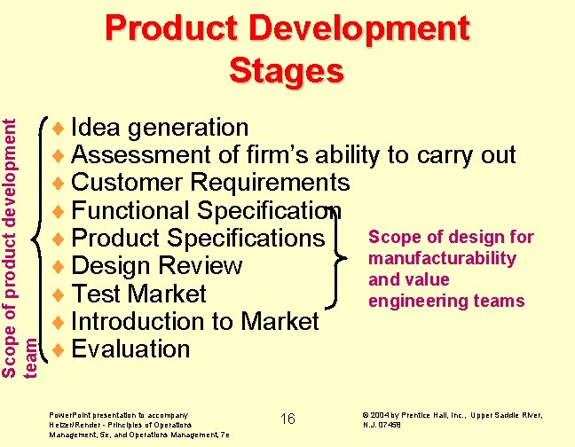 Scope of product development team Product Development Stages ¨ Idea generation ¨ Assessment of