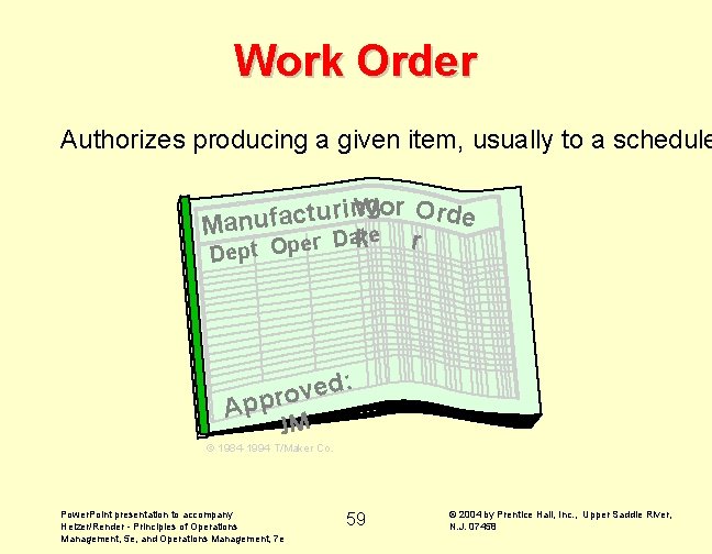 Work Order Authorizes producing a given item, usually to a schedule g r Orde