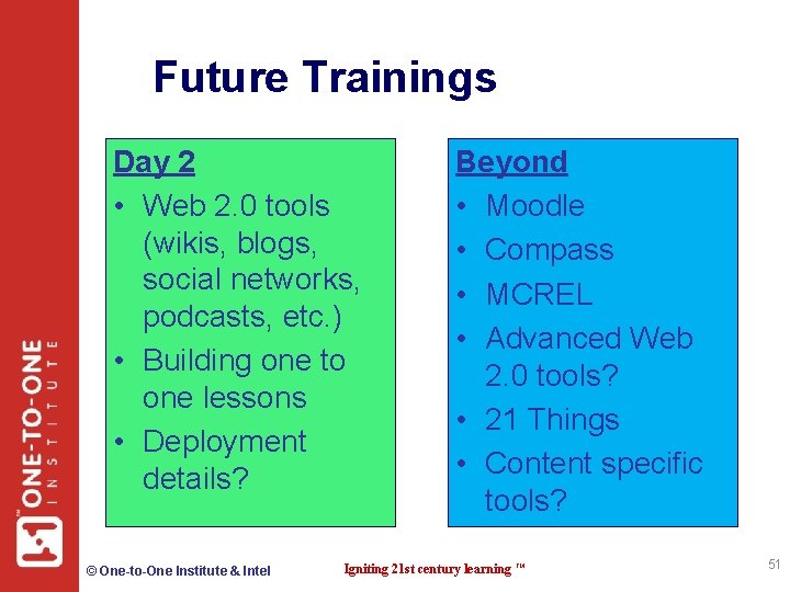 Future Trainings Day 2 • Web 2. 0 tools (wikis, blogs, social networks, podcasts,