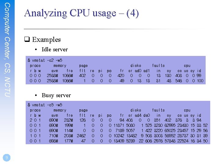 Computer Center, CS, NCTU Analyzing CPU usage – (4) q Examples • Idle server