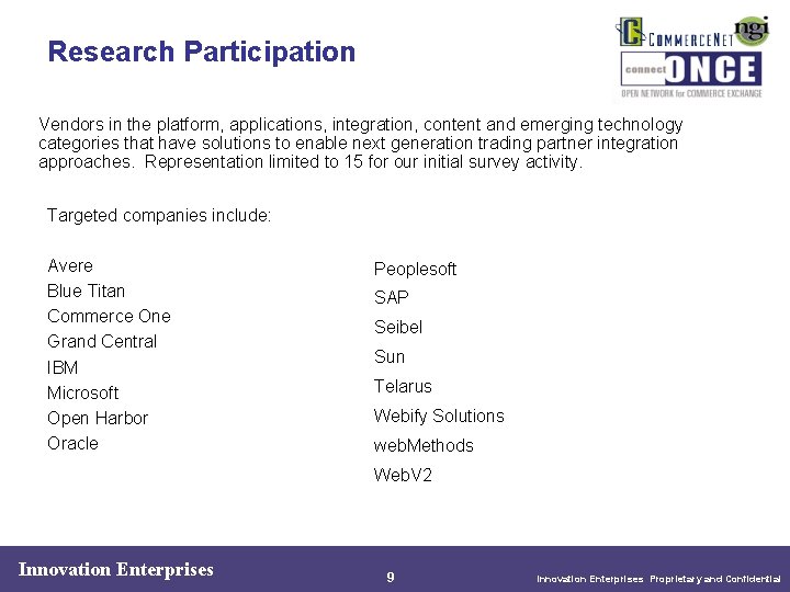 Research Participation Vendors in the platform, applications, integration, content and emerging technology categories that Research Participation Vendors in the platform, applications, integration, content and emerging technology categories that