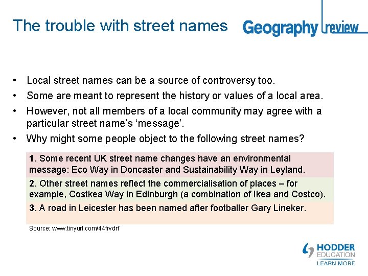 The trouble with street names • Local street names can be a source of