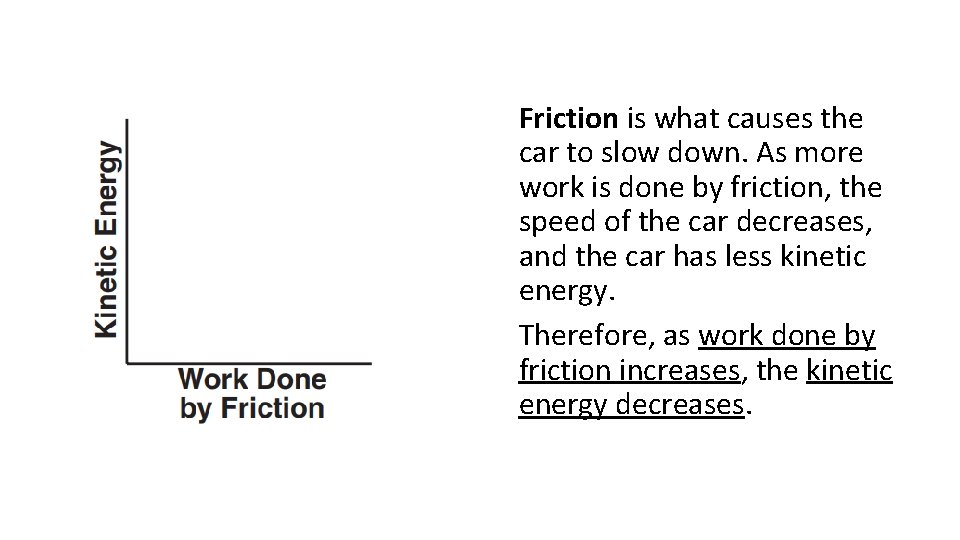 Friction is what causes the car to slow down. As more work is done