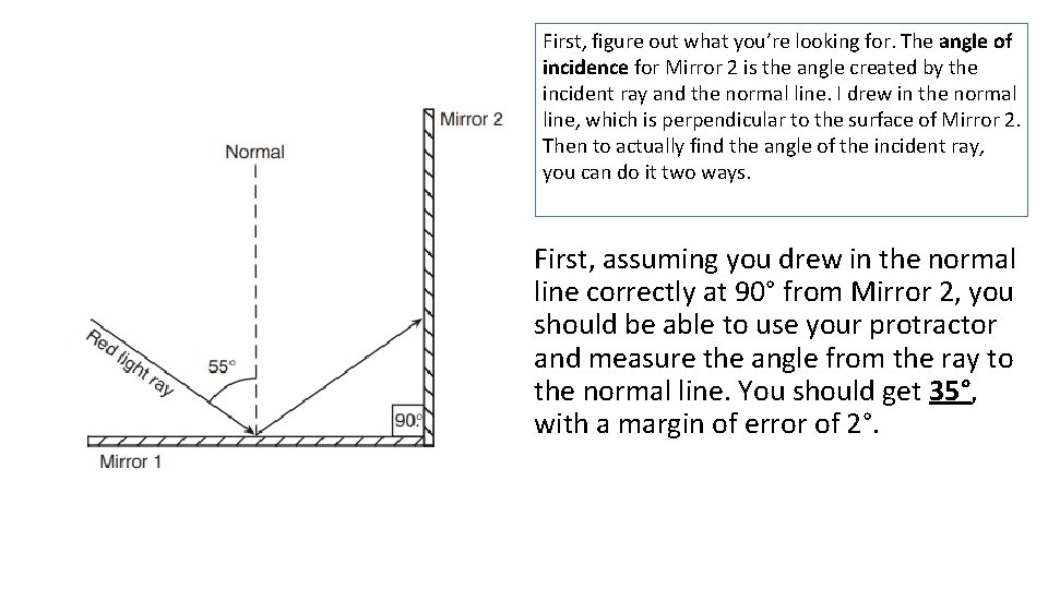 First, figure out what you’re looking for. The angle of incidence for Mirror 2