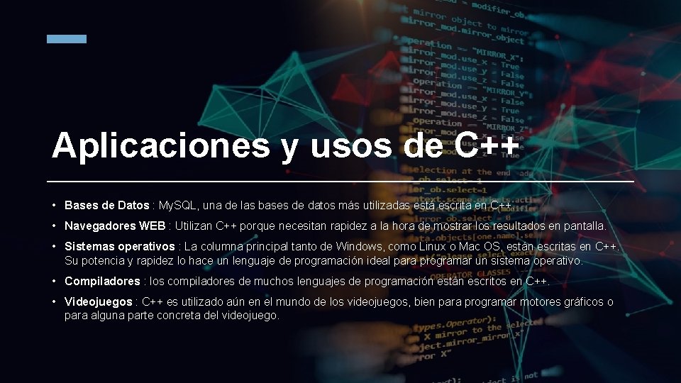 Aplicaciones y usos de C++ • Bases de Datos : My. SQL, una de Aplicaciones y usos de C++ • Bases de Datos : My. SQL, una de