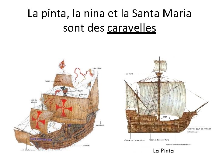 La pinta, la nina et la Santa Maria sont des caravelles 
