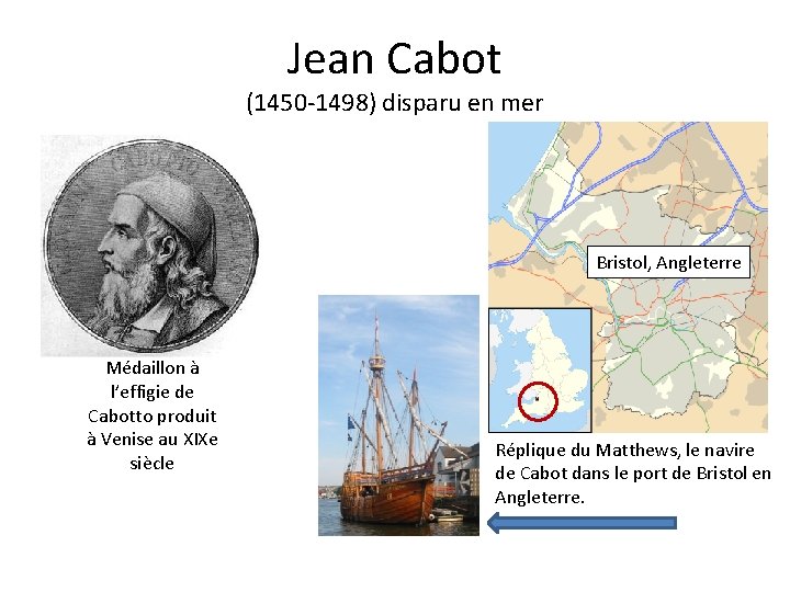 Jean Cabot (1450 -1498) disparu en mer Bristol, Angleterre Médaillon à l’effigie de Cabotto