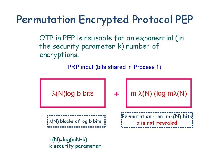 Permutation Encrypted Protocol PEP OTP in PEP is reusable for an exponential (in the