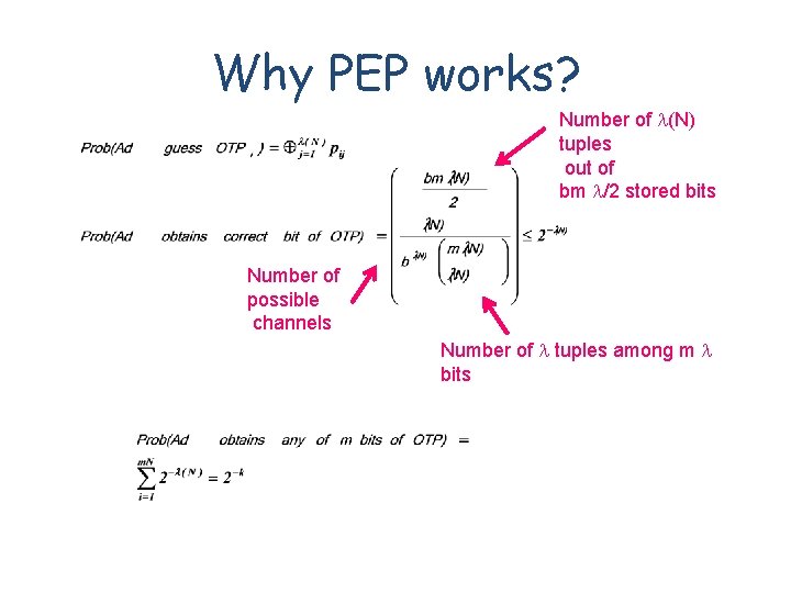 Why PEP works? Number of (N) tuples out of bm /2 stored bits Number