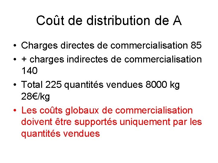 Coût de distribution de A • Charges directes de commercialisation 85 • + charges