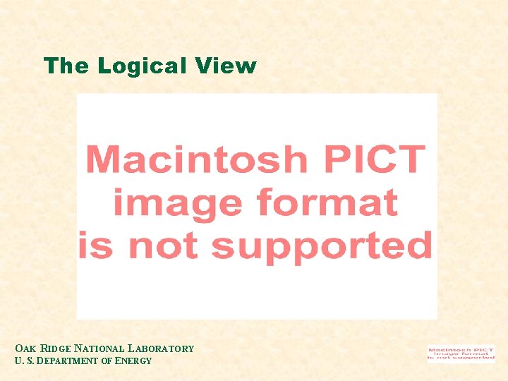 The Logical View OAK RIDGE NATIONAL LABORATORY U. S. DEPARTMENT OF ENERGY 