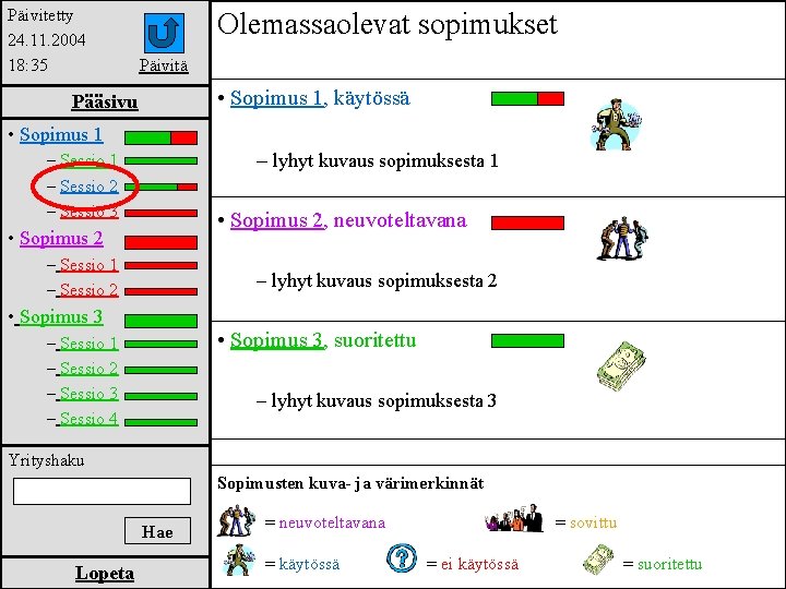 Päivitetty 24. 11. 2004 18: 35 Olemassaolevat sopimukset Päivitä • Sopimus 1, käytössä Pääsivu