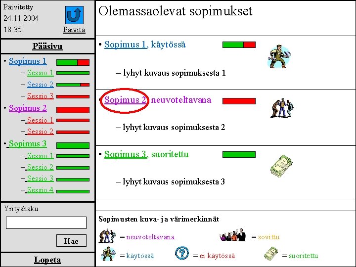 Päivitetty 24. 11. 2004 18: 35 Olemassaolevat sopimukset Päivitä • Sopimus 1, käytössä Pääsivu