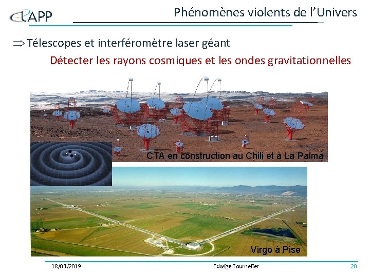 Phénomènes violents de l’Univers Télescopes et interféromètre laser géant Détecter les rayons cosmiques et