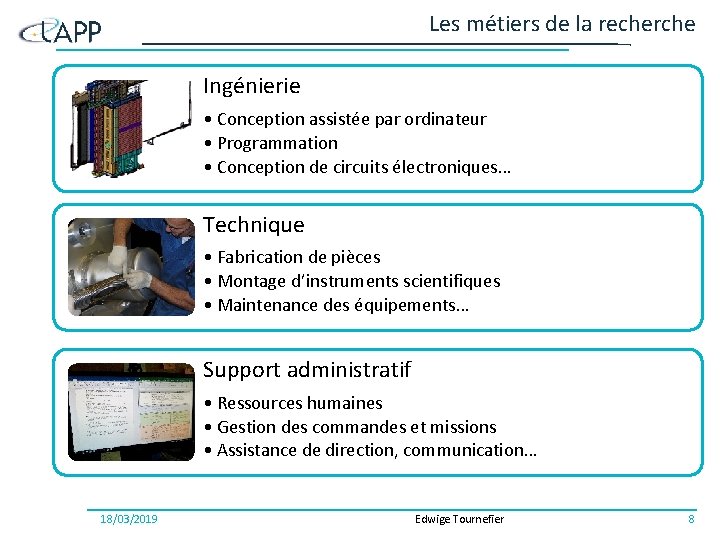 Les métiers de la recherche Ingénierie • Conception assistée par ordinateur • Programmation •