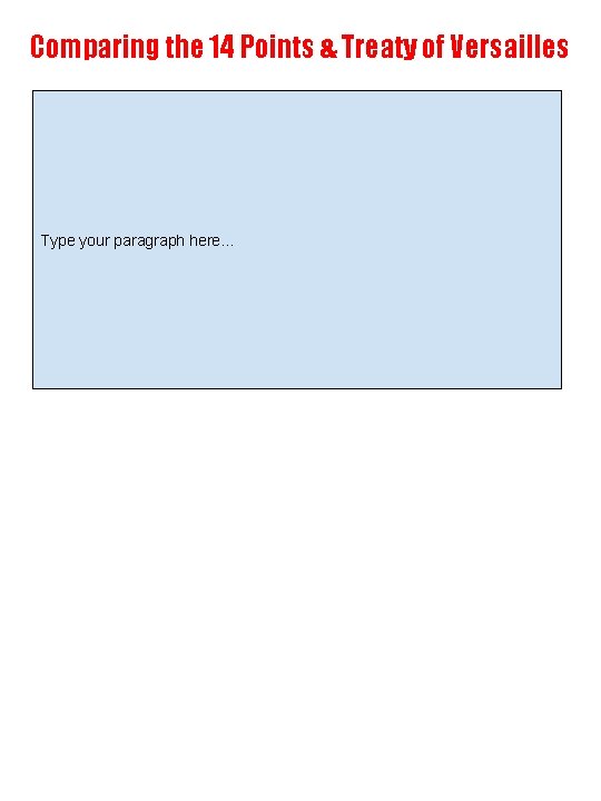 Comparing the 14 Points & Treaty of Versailles Type your paragraph here… 