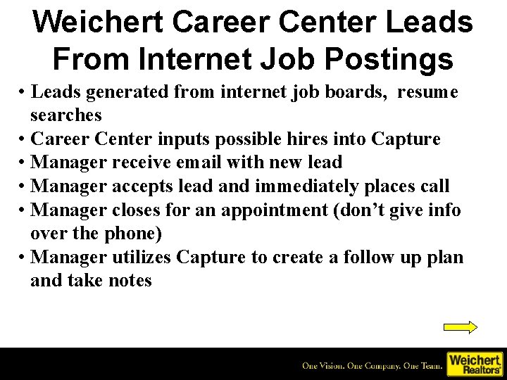 Weichert Career Center Leads From Internet Job Postings • Leads generated from internet job